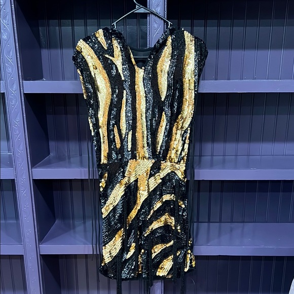 Sequin Zebra Print Mini Dress - Picture 3 of 8